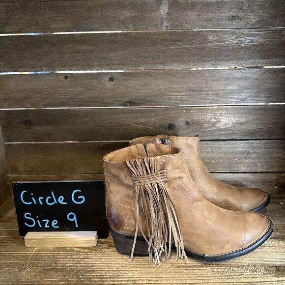 Womens Circle G Brown Leathe Side Fringe Shortie Ankle Boots Size 9 M‎ - Picture 1 of 6